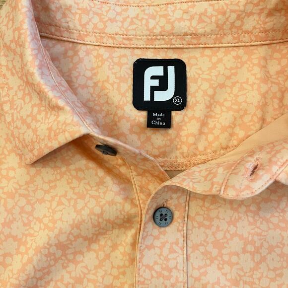 FootJoy Polo Shirt Mens XL Floral Print Golf Performance Stretch Orange Wicking - Picture 7 of 10